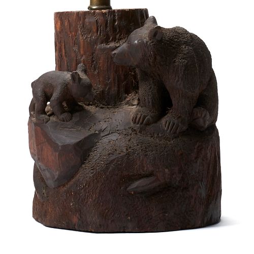 John Clarke Carved Wooden Bear Lamp Stand