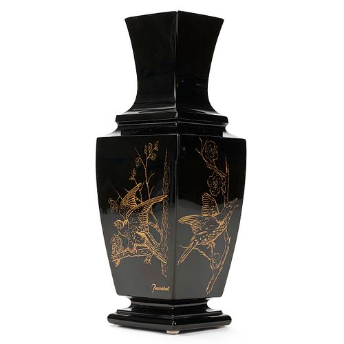 Baccarat Black Crystal Vase with Gilt Birds