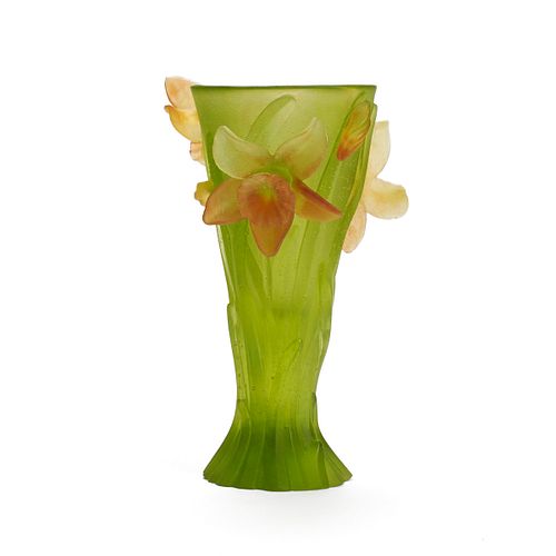 Daum Pate De Verre Iris Crystal Flower Vase