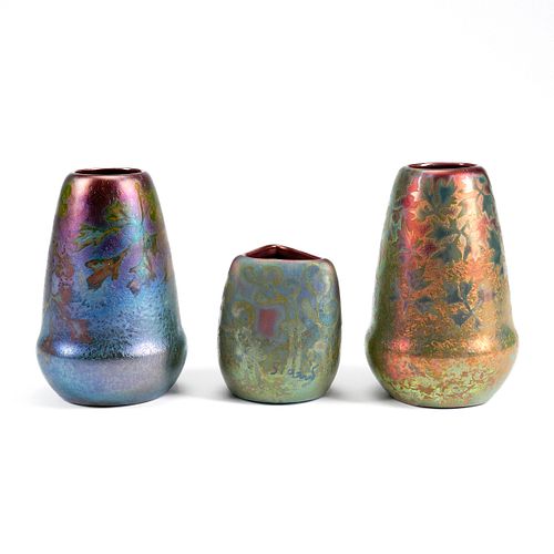 Grp: 3 Weller Sicardo Iridescent Pottery Vases