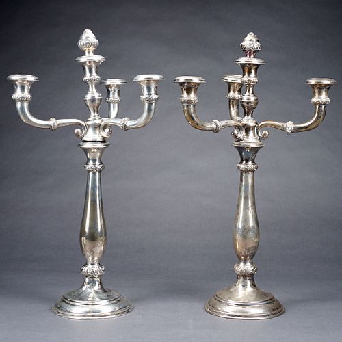 Pair of Large Silver Triple Candelabras