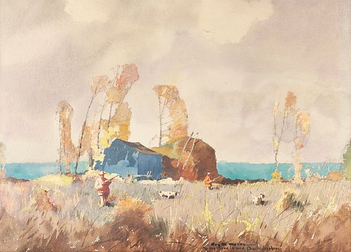 Roy M. Mason "Quail Hunters" Watercolor
