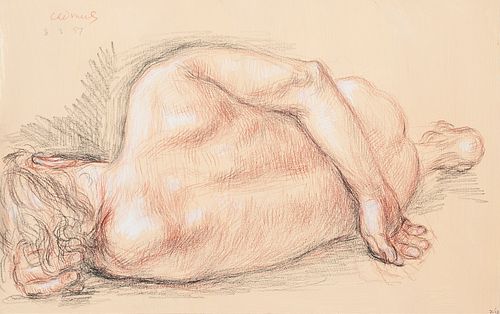 Paul Cadmus Male Nude Crayon on Gesso + Pigment Board
