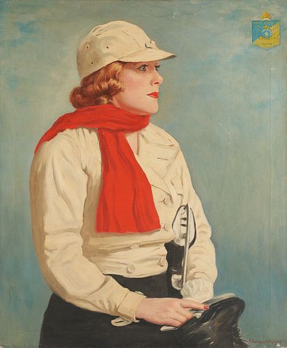 J. Campbell Phillips Portrait of a Female Ice Skater Oil on Canvas