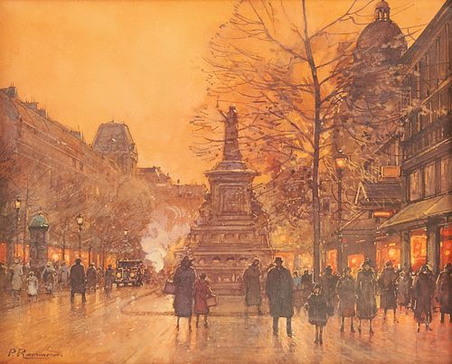 Paul Renard Parisian Street Scene Watercolor