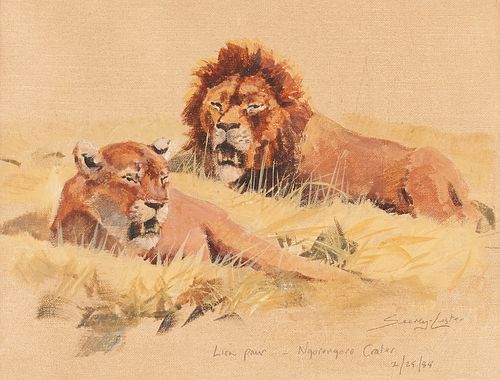 John Seerey-Lester "Lion Pair - Ngorongoro Crater" Acrylic on Canvas