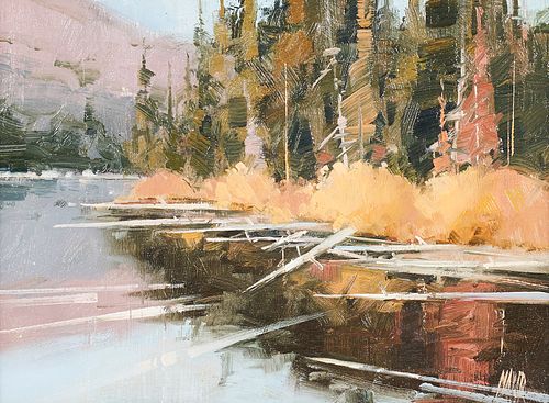 David Mayer "Autumn Lakeside" Oil on Linen Panel