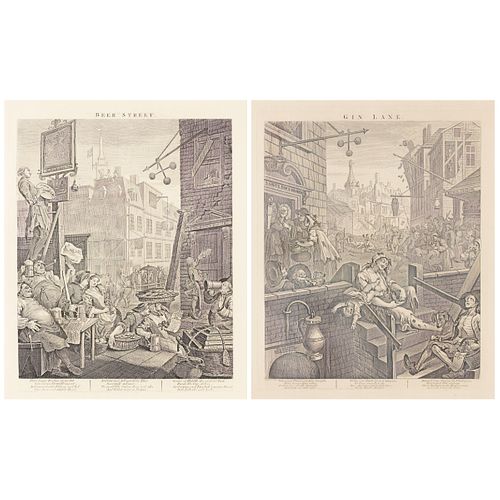 William Hogarth "Beer Street" & "Gin Lane" Engravings