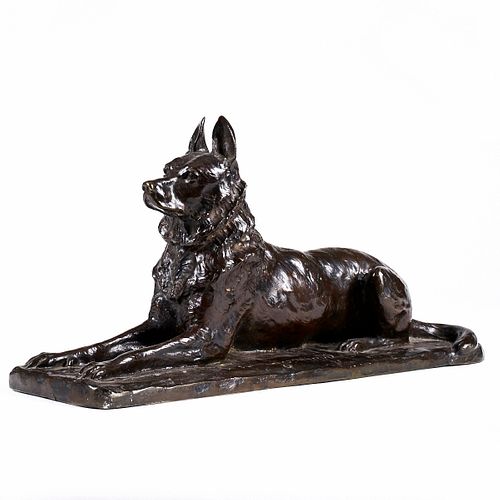 Pierre Tourgueneff "Chien Couche (Lying Dog)" Bronze Sculpture