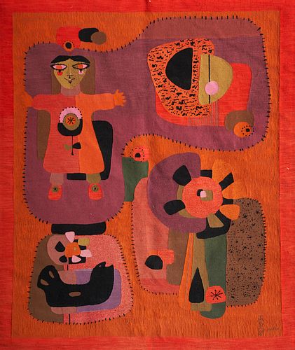 Maria Flavia "Menina Com Girassol" Wool Tapestry