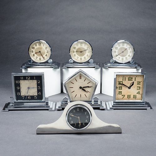 Grp: 7 Waltham Desk Clocks + Clock Parts