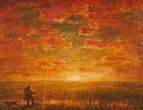 Benjamin Eggleston "Sunset on the Prairie" Oil on Panel