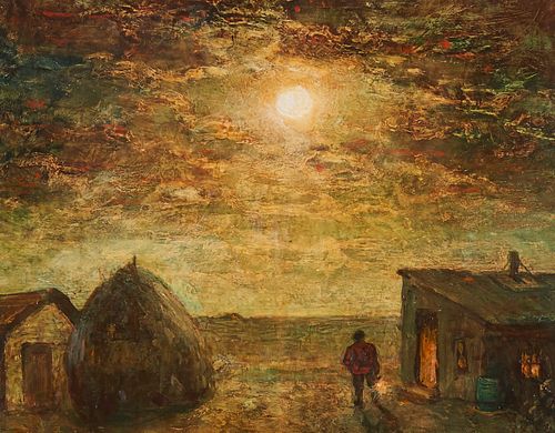 Benjamin Eggleston "Moonlight on the Prairie" Oil on Panel