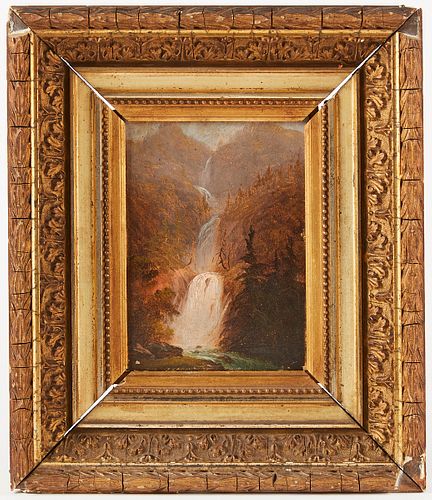 Style of Sanford Gifford Oil on Panel Hudson River Waterfalls
