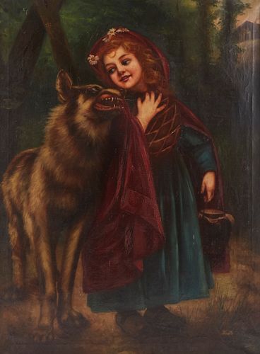 After Gabriel Ferrier "Little Red Riding Hood" Oil on Canvas