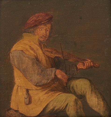After David Teniers "O Violinista" Oil on Board