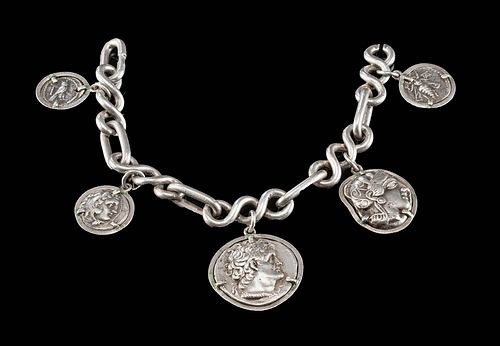 Ancient Greek Silver Coins on Silver Bracelet