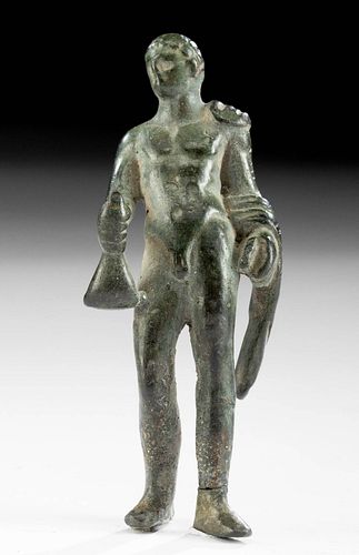 Roman Leaded Bronze Standing Nude Male w/ Wineskin