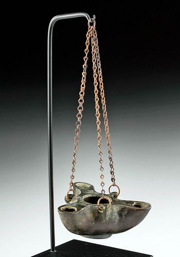 Petite Roman Bronze Three Spouted Oil Lamp