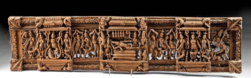19th C. Indian Wood Devotional Panel w/ Vishnu & Shesha