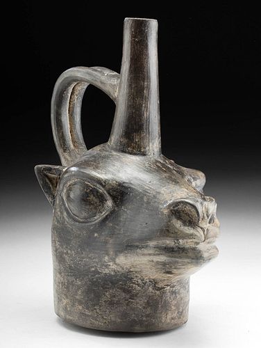 Inca Pottery Alpaca Head Stirrup Vessel