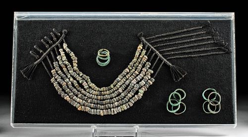 Mixtec Stone Bead Necklace & Copper Rings - Ex Harner