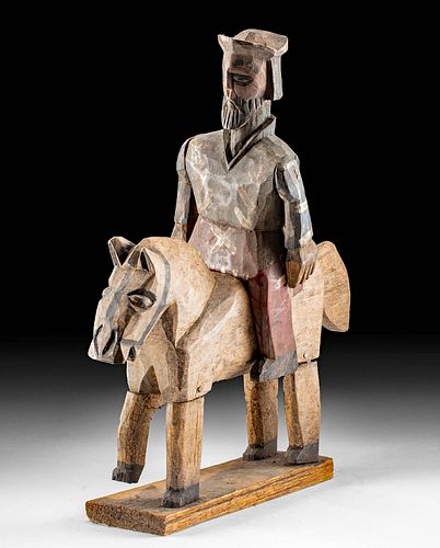19th C. Spanish Colonial Wood Horse and Rider