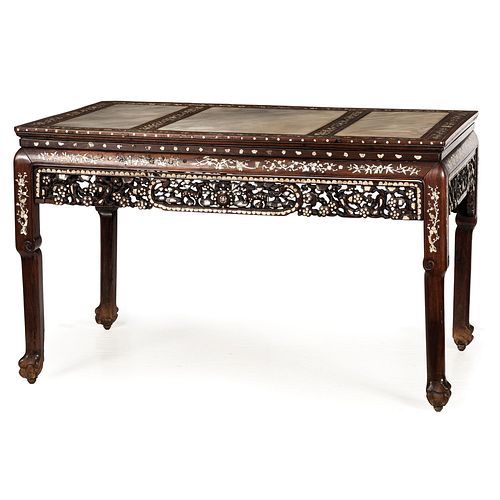 A Chinese Mother-of-Pearl Inlaid Hardwood Table