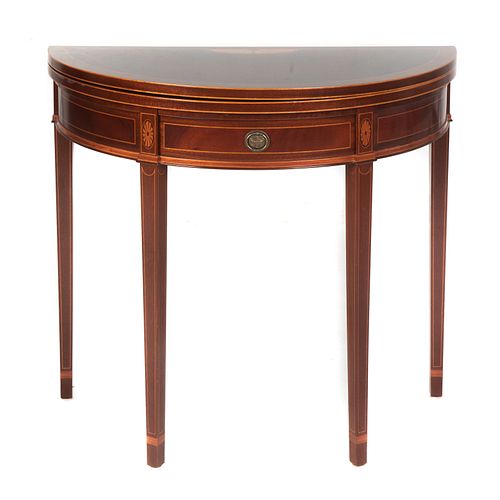 Mahogany & Rosewood Inlaid Demilune Games Table