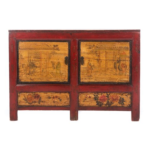 Chinese Red Lacquered Wood Cabinet