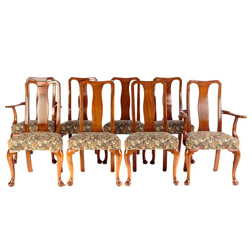 Eight Old Colony Mahogany Queen Anne Style Chairs