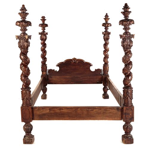 Renaissance Style Carved Wood Bedstead