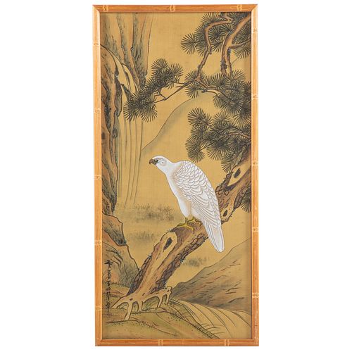 Japanese Painted Silk Scroll of Hawk