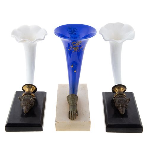 Pair of Continental Glass/Gilt Metal Bud Vases