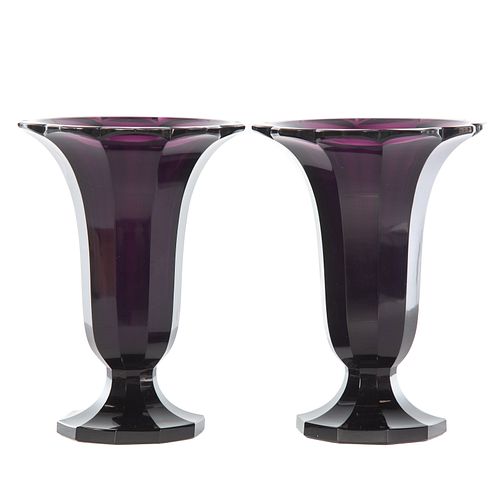 Pair of American Amethyst Panel Vases