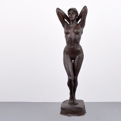 Enzo Plazzotta Bronze Female Nude Sculpture, 76"H