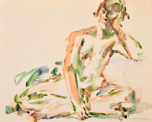 Mimi Grooms Watercolor Painting, Nude Female