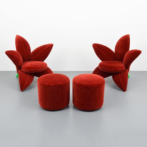 2 Masanori Umeda "Getsuen" Lounge Chairs/Ottomans