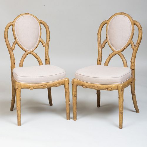 Pair of Rustic Painted Faux Side Chairs