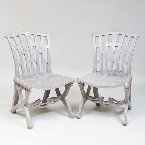 Pair of English Painted Wood Conservatory Chairs