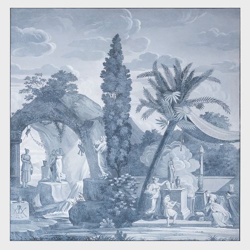 John Rosselli Painted Grisaille Wallpaper Panel, in the Manner of Dufour