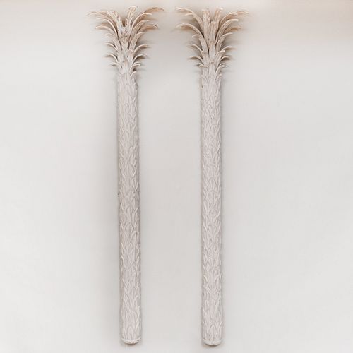 Pair of Modern Carved and Painted Wood Palm Tree Pilasters John Roselli Design