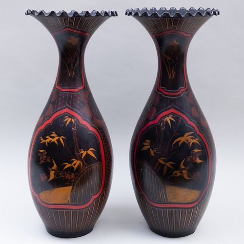 Pair of Japanese Painted Pottery Vases