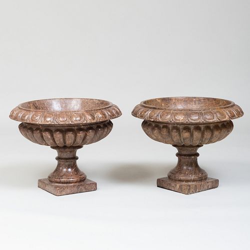 Pair of Neoclassical Style Carved Marble Urns