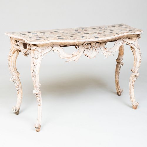Fine Italian Rococo Faux Marble and Painted Console Table 