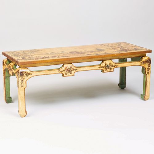 Chinese Cream Painted and Parcel-Gilt Chinoiserie Decorated Low Table