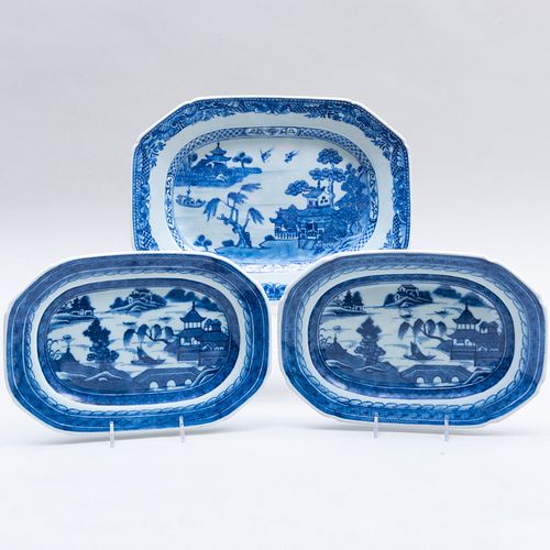 Group of Three Small Chinese Export Blue and White Porcelain Platters
