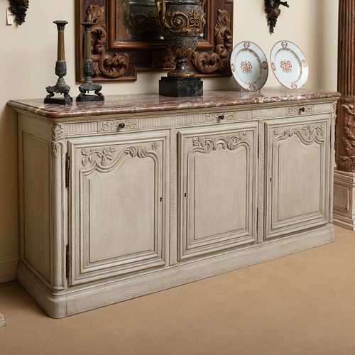 Louis XV Style Provincial Pale Grey Painted Buffet