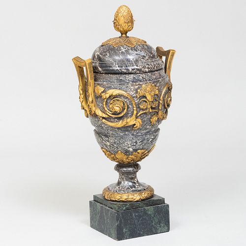 Large Louis XVI Style Ormolu-Mounted Variegated Marble Covered Urn 