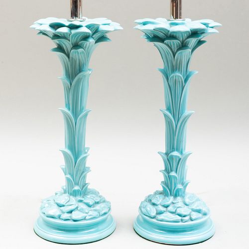 Pair of Italian Serge Roche Style Blue Glazed Porcelain Lamps, of Recent Manufacture